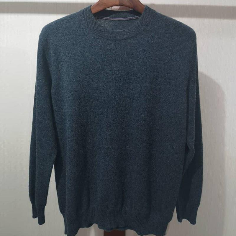 Round Neck Cashmere Sweater for Men Dark Green