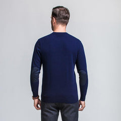 Round Neck Cashmere Sweater for Men Navy