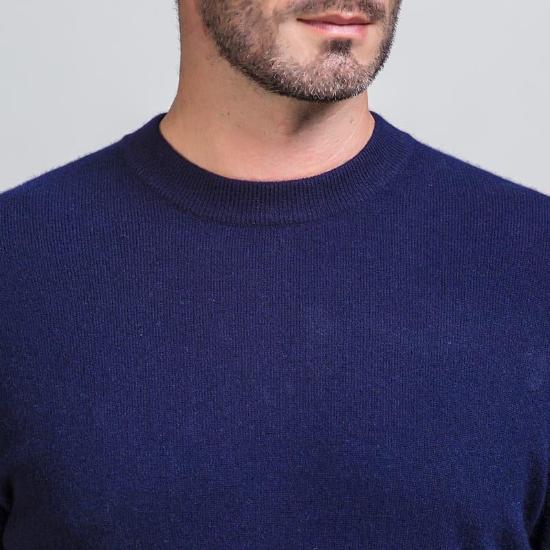 Round Neck Cashmere Sweater for Men Navy