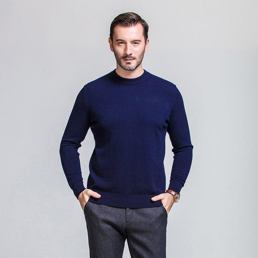 Round Neck Cashmere Sweater for Men Navy