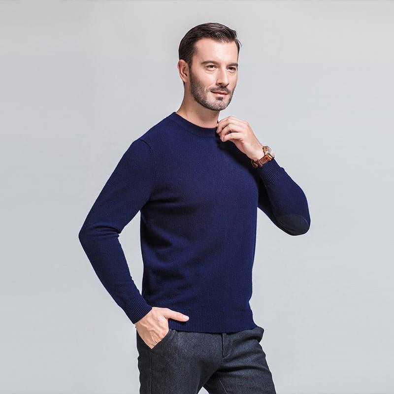 Round Neck Cashmere Sweater for Men Navy