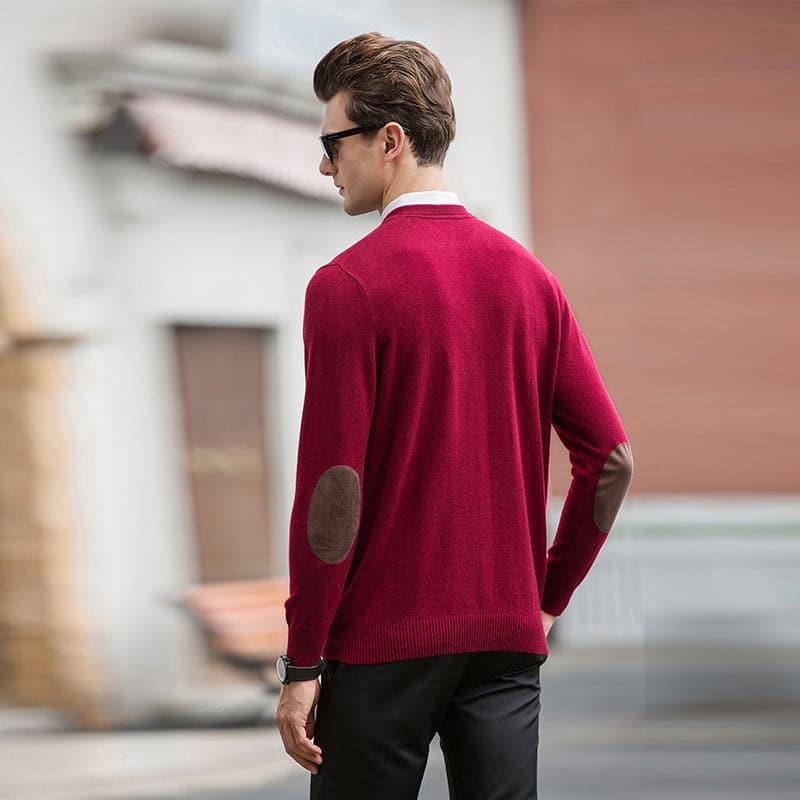 Round Neck Cashmere Sweater for Men Red