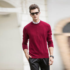 Round Neck Cashmere Sweater for Men Red