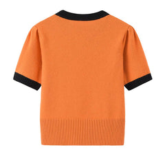Round Neck Short-Sleeved Cashmere Sweater Orange