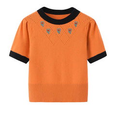 Round Neck Short-Sleeved Cashmere Sweater Orange