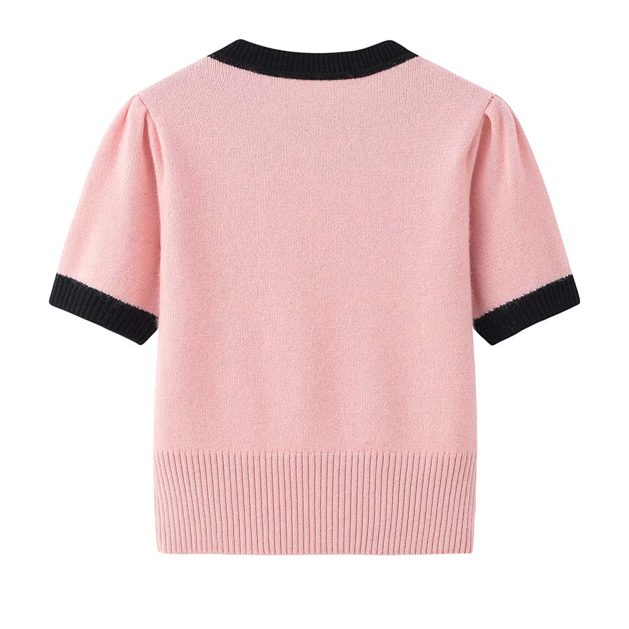 Round Neck Short-Sleeved Cashmere Sweater Pink