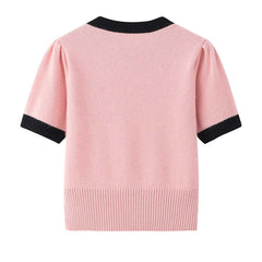 Round Neck Short-Sleeved Cashmere Sweater Pink