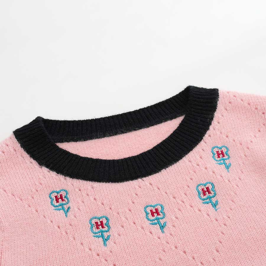 Round Neck Short-Sleeved Cashmere Sweater Pink