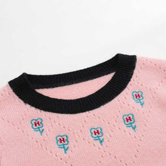 Round Neck Short-Sleeved Cashmere Sweater Pink