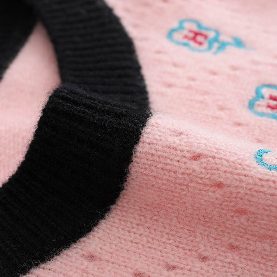 Round Neck Short-Sleeved Cashmere Sweater Pink