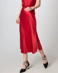 Round Neck Silk Camisole and Silk Midi Skirt Set Burgundy