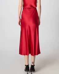 Round Neck Silk Camisole and Silk Midi Skirt Set Burgundy