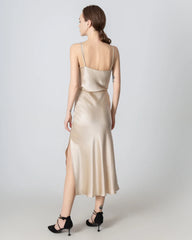 Round Neck Silk Camisole and Silk Midi Skirt Set Champagne