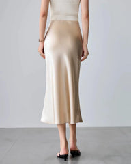 Round Neck Silk Camisole and Silk Midi Skirt Set Champagne