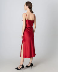 Round Neck Silk Camisole and Silk Midi Skirt Set Burgundy