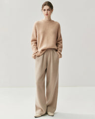 Ruched Straight-Leg Cashmere Wool Pants