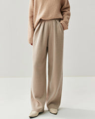 Ruched Straight-Leg Cashmere Wool Pants