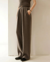 Ruched Straight-Leg Cashmere Wool Pants