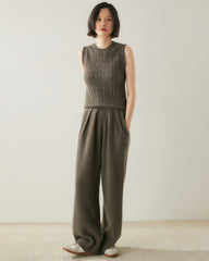 Ruched Straight-Leg Cashmere Wool Pants