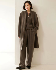 Ruched Straight-Leg Cashmere Wool Pants