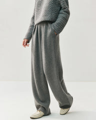 Ruched Straight-Leg Cashmere Wool Pants