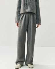 Ruched Straight-Leg Cashmere Wool Pants