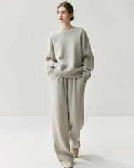 Ruched Straight-Leg Cashmere Wool Pants