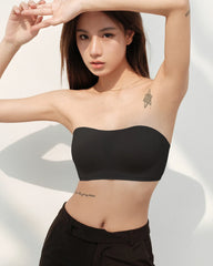 Seamless Non-slip Silk Bandeau Bra Black
