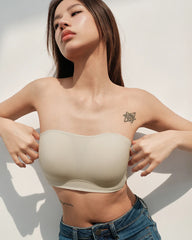 Seamless Non-slip Silk Bandeau Bra Cream