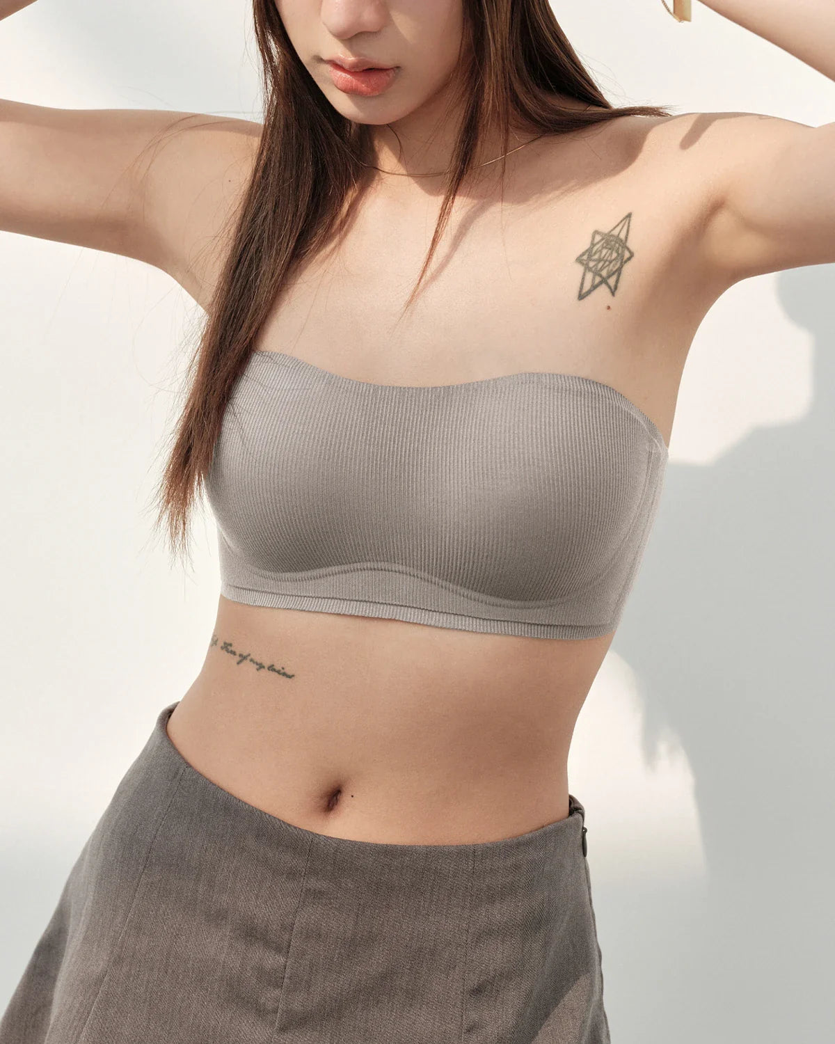 Seamless Non-slip Silk Bandeau Bra Grey