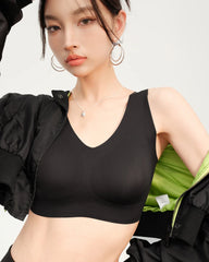 Seamless Wide-Strap Silk Bra Black