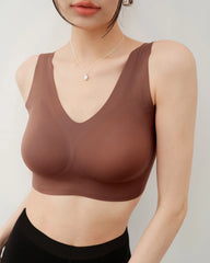 Seamless Wide-Strap Silk Bra Brown