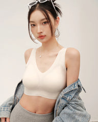 Seamless Wide-Strap Silk Bra White