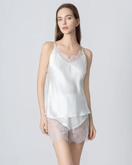 Short Lace Camisole Silk Pajama Set