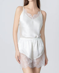 Short Lace Camisole Silk Pajama Set