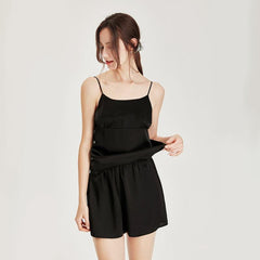 Short Silk Pajamas Camisole Set Black