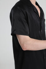 Short Sleeve 100% Silk Pajamas For Men Black