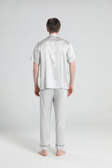 Short Sleeve 100% Silk Pajamas For Men Grey