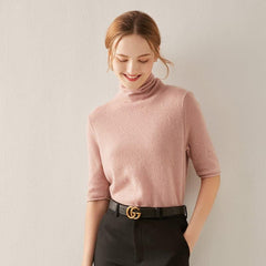 Short Sleeve Turtleneck Cashmere Sweater Pink