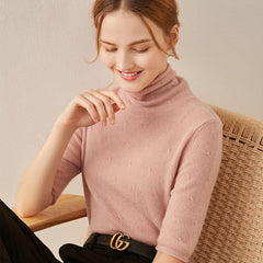 Short Sleeve Turtleneck Cashmere Sweater Pink