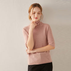 Short Sleeve Turtleneck Cashmere Sweater Pink