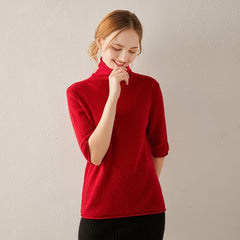 Short Sleeve Turtleneck Cashmere Sweater Red