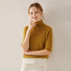 Short Sleeve Turtleneck Cashmere Sweater Yellow