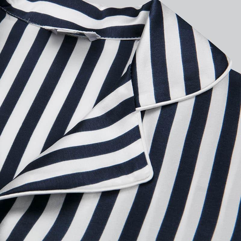 Short Stripe Pajamas Set Kid's Silk Nightwear Black