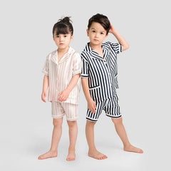 Short Stripe Pajamas Set Kid's Silk Nightwear