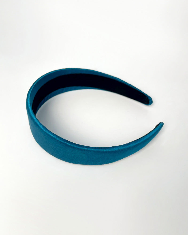 Silk 4cm Wide Border Hairband Peacock Blue