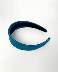 Silk 4cm Wide Border Hairband Peacock Blue