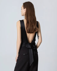 Silk Backless Knotted Top Black