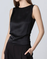 Silk Backless Knotted Top Black