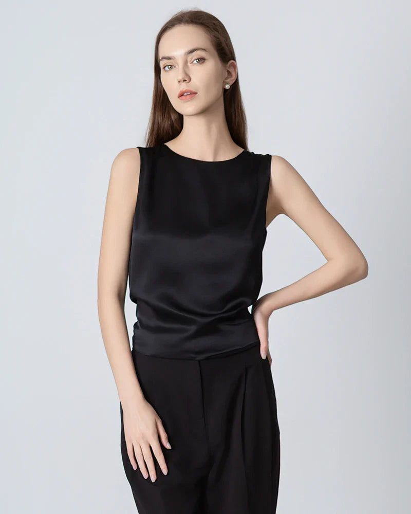 Silk Backless Knotted Top Black
